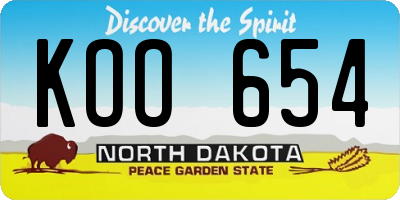 ND license plate KOO654