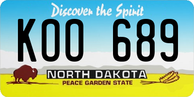 ND license plate KOO689
