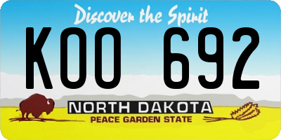 ND license plate KOO692