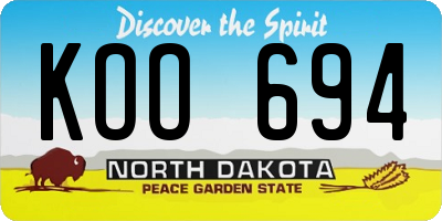 ND license plate KOO694