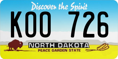 ND license plate KOO726