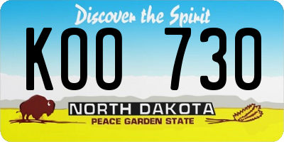 ND license plate KOO730