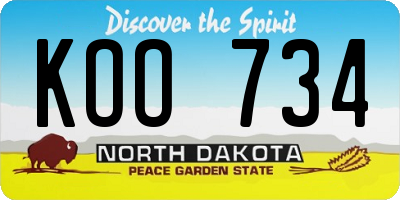 ND license plate KOO734