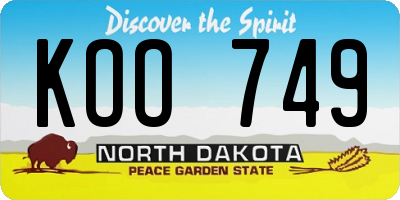 ND license plate KOO749