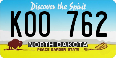 ND license plate KOO762