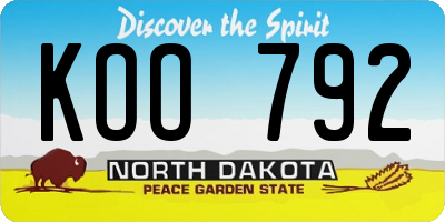 ND license plate KOO792