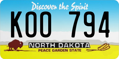 ND license plate KOO794