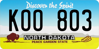 ND license plate KOO803
