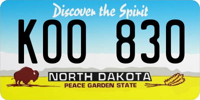 ND license plate KOO830
