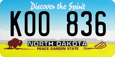ND license plate KOO836