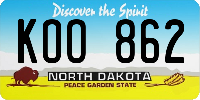 ND license plate KOO862