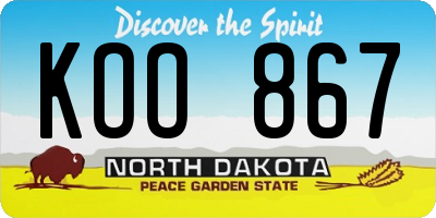 ND license plate KOO867