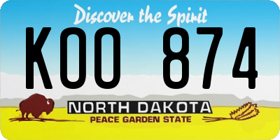 ND license plate KOO874