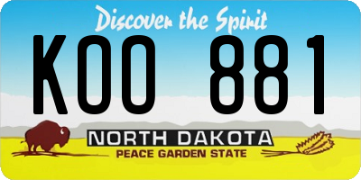 ND license plate KOO881