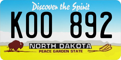 ND license plate KOO892