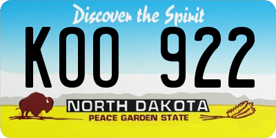 ND license plate KOO922