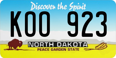 ND license plate KOO923
