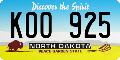 ND license plate KOO925