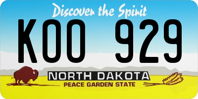 ND license plate KOO929