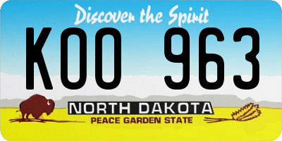 ND license plate KOO963