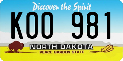 ND license plate KOO981