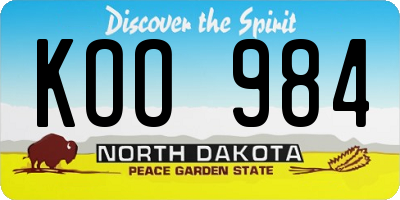 ND license plate KOO984