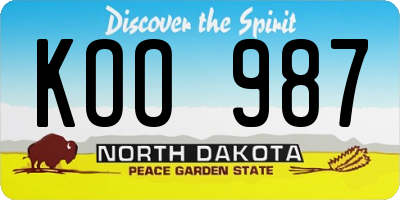 ND license plate KOO987