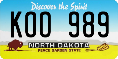 ND license plate KOO989