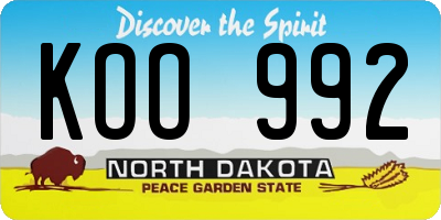 ND license plate KOO992