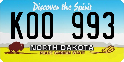 ND license plate KOO993