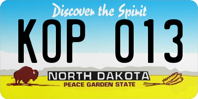 ND license plate KOP013