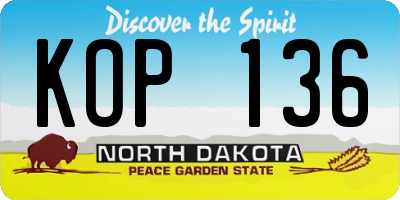 ND license plate KOP136