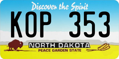 ND license plate KOP353