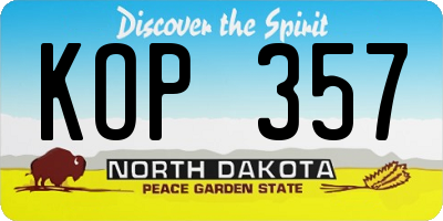 ND license plate KOP357