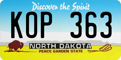 ND license plate KOP363