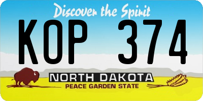 ND license plate KOP374