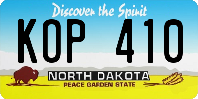ND license plate KOP410