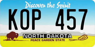 ND license plate KOP457