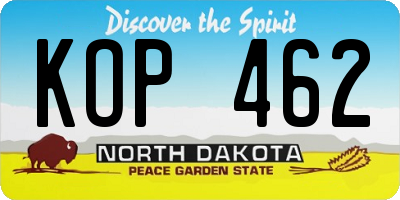 ND license plate KOP462