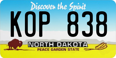 ND license plate KOP838