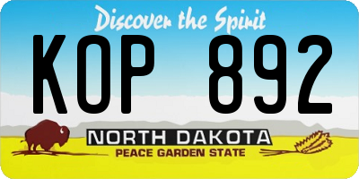 ND license plate KOP892