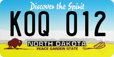 ND license plate KOQ012