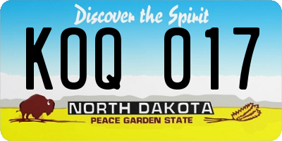 ND license plate KOQ017