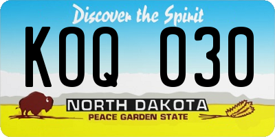 ND license plate KOQ030