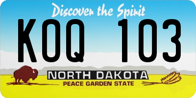 ND license plate KOQ103