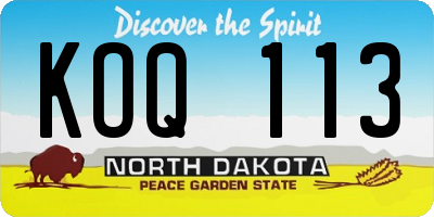 ND license plate KOQ113