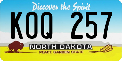 ND license plate KOQ257