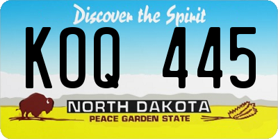 ND license plate KOQ445