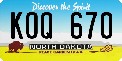 ND license plate KOQ670
