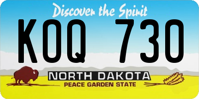 ND license plate KOQ730